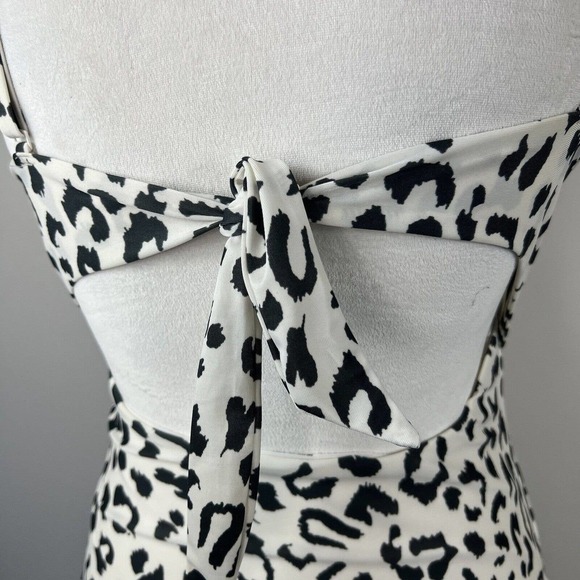 Aerie One Piece Swimsuit Sz L Cream Black Leopard Animal Print Tie Back - Picture 7 of 11